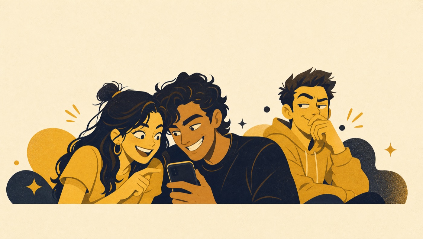 Friends playing Caught Up on their phones