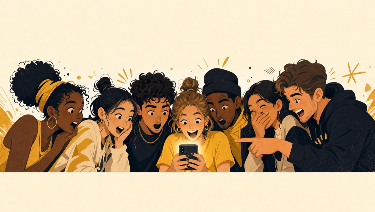 Friends reacting to a phone mid-game