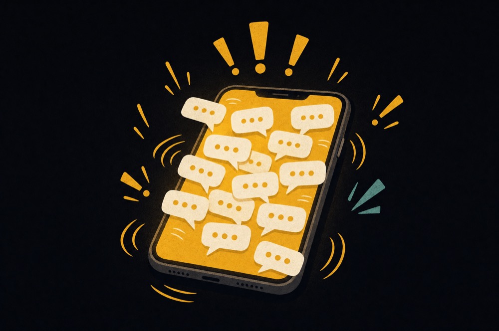 A phone blowing up with texts